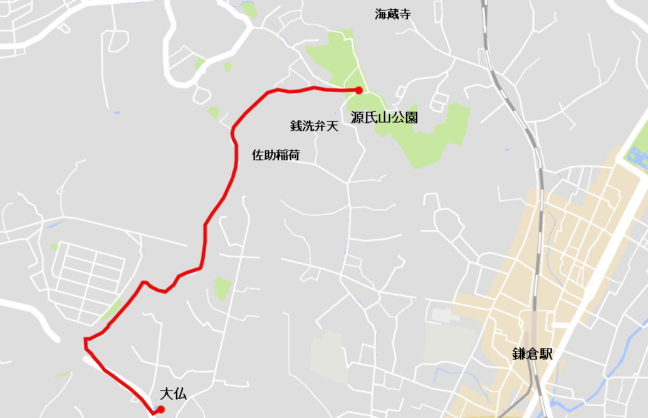 源氏山・大仏ハイキングコースルート図