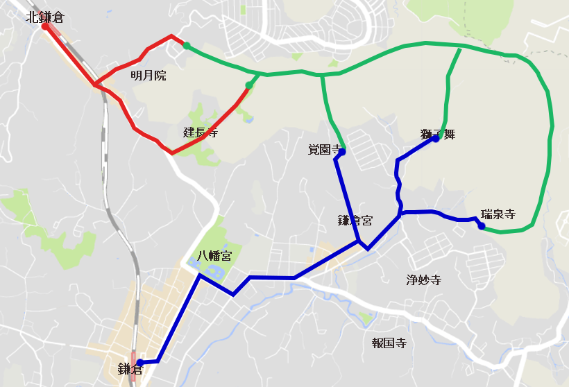 北鎌倉駅から観光をしつつ鎌倉駅方面に向かう４つのルート ぶらぶら観光マップ